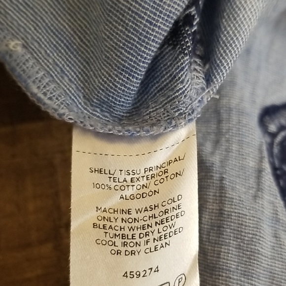 LOFT Women's Boho Blue Medallion Blouson Sleeve Cotton Button Up Tunic Top Small - Picture 12 of 13